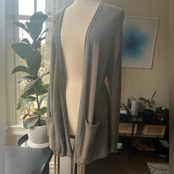 MADEWELL olive army green cardigan w tie cord at hem oversized with pockets - Picture 1 of 6